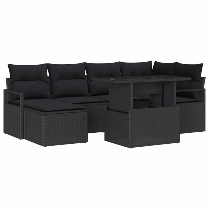 Sodo Sofų Rinkinys su pagalve 7 pcs Juoda