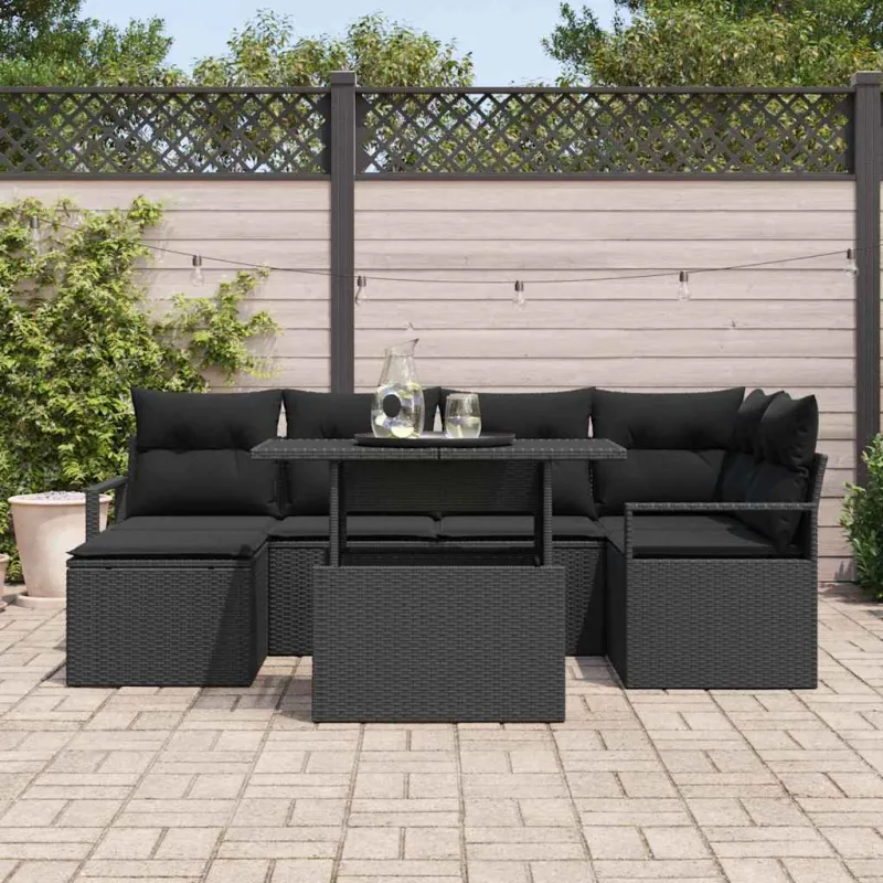 Sodo Sofų Rinkinys su pagalve 7 pcs Juoda