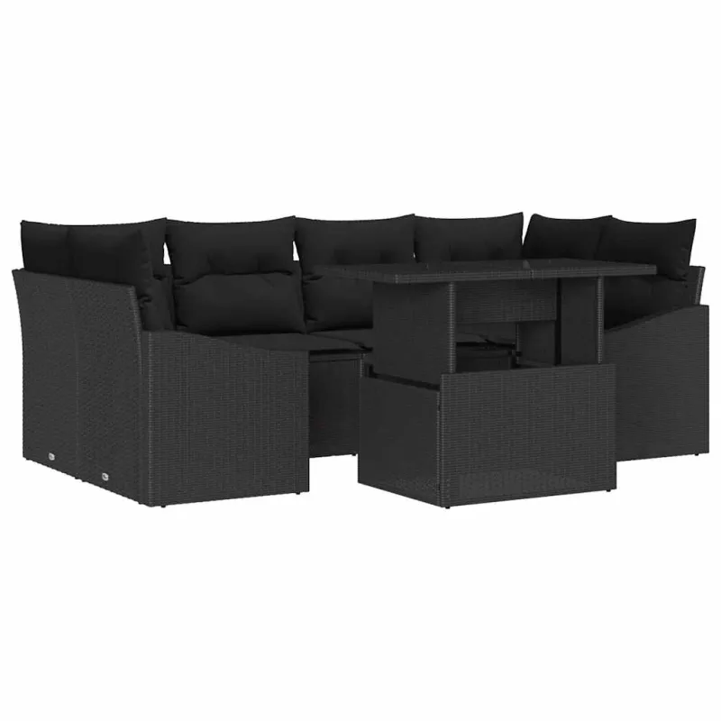Sodo Sofų Rinkinys su pagalve 7 pcs Juoda poliratanas