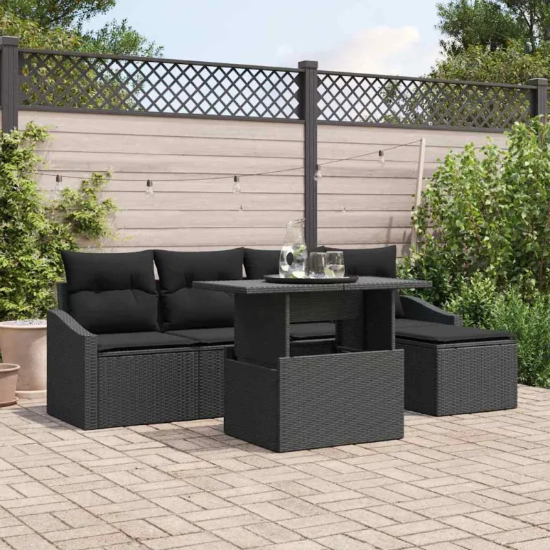 Sodo Sofų Rinkinys su pagalve 6 pcs Juoda