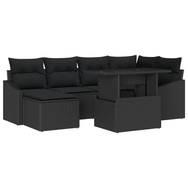 Sodo Sofų Rinkinys su pagalve 7 pcs Juoda