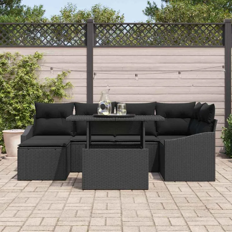 Sodo Sofų Rinkinys su pagalve 7 pcs Juoda