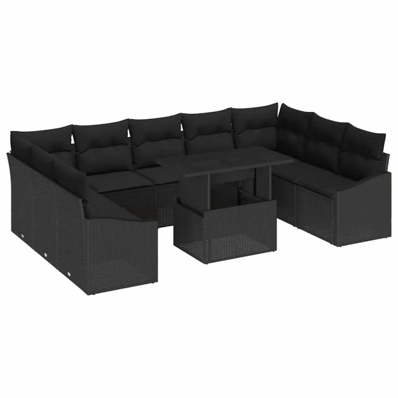 Sofos komplektas su pagalve 10 pcs Juoda poliratanas
