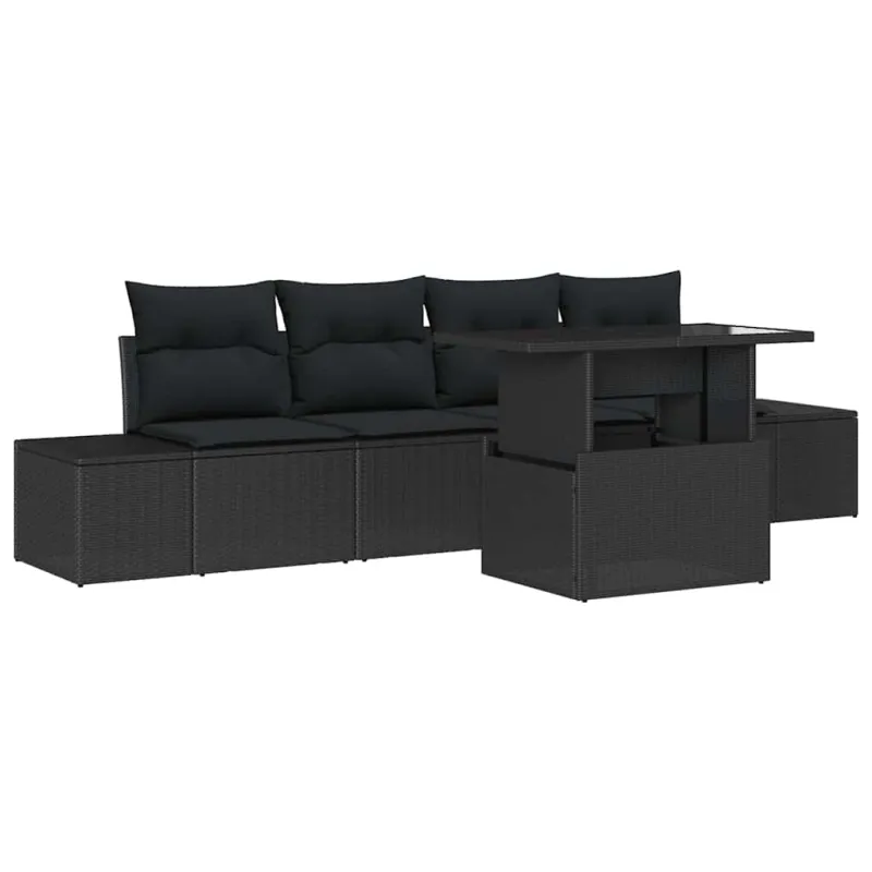 Sofos komplektas su pagalve 5 pcs Juoda poliratanas