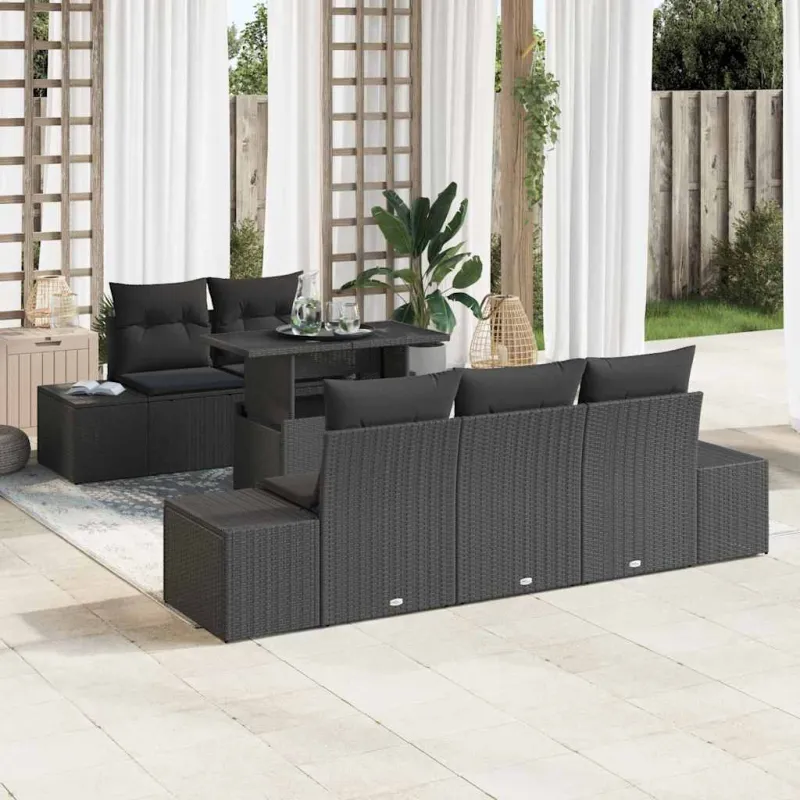 Sofos komplektas su pagalve 6 pcs Juoda poliratanas