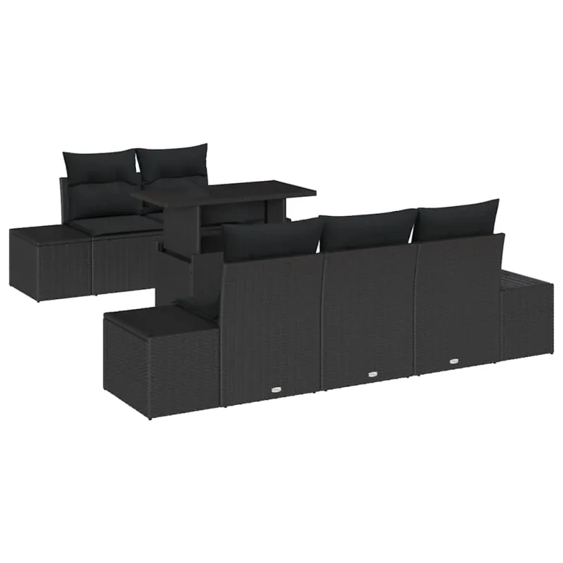 Sofos komplektas su pagalve 6 pcs Juoda poliratanas