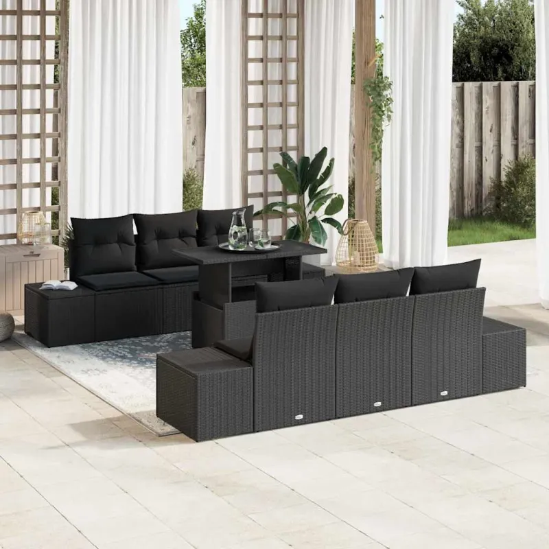 Sofos komplektas su pagalve 7 pcs Juoda poliratanas