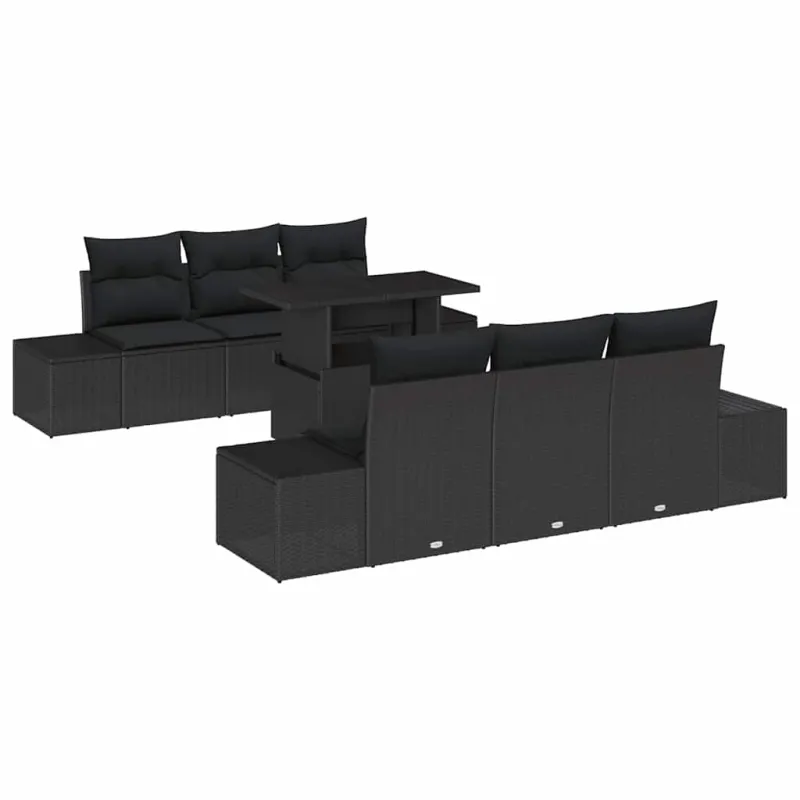 Sofos komplektas su pagalve 7 pcs Juoda poliratanas