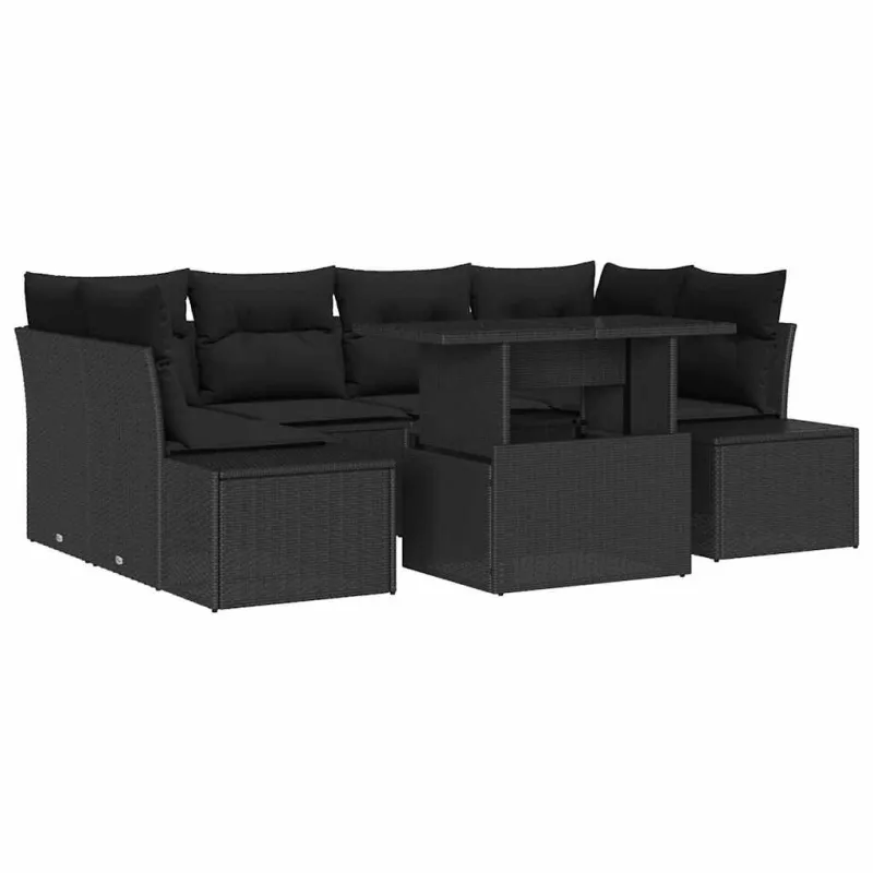 Sofos komplektas su pagalve 7 pcs Juoda poliratanas