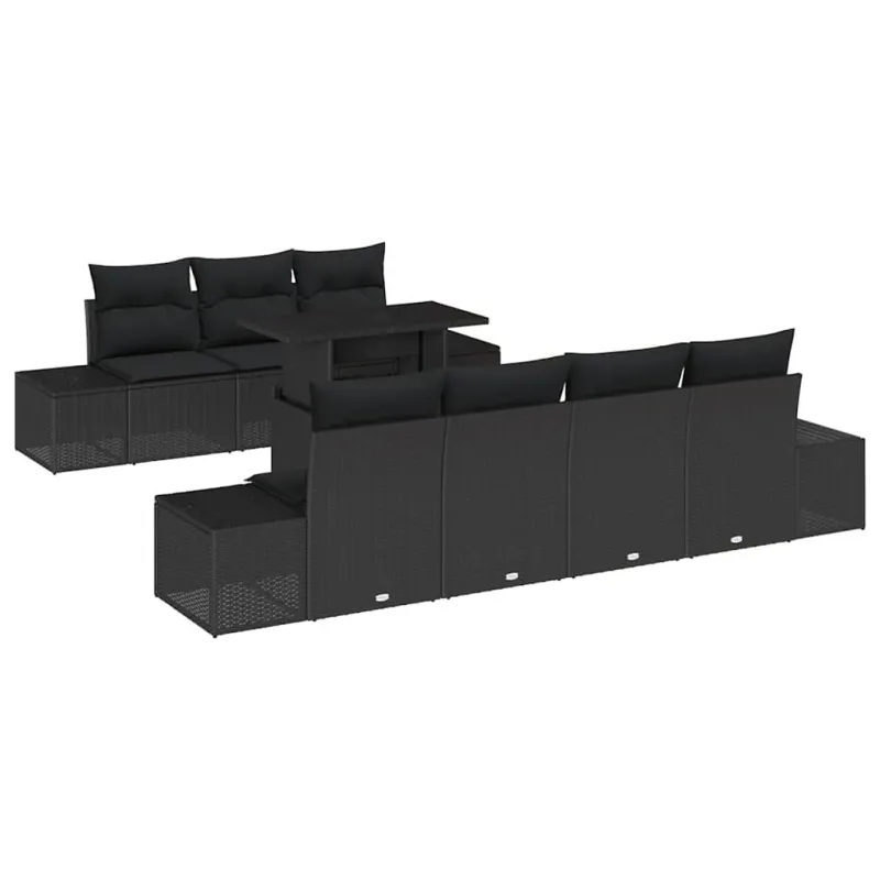 Sofos komplektas su pagalve 8 pcs Juoda poliratanas