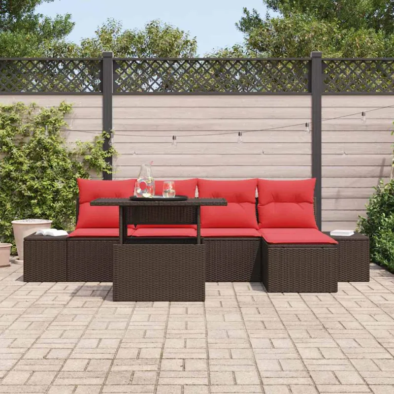 Sodo Sofų Rinkinys su pagalve 6 pcs Ruda ir raudona poliratanas