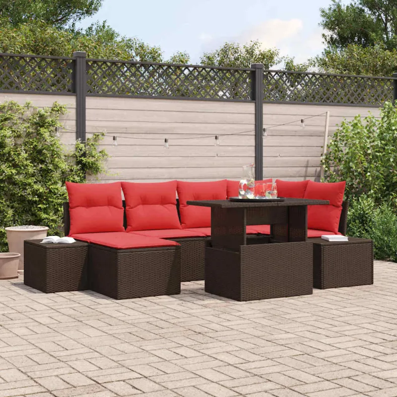 Sodo Sofų Rinkinys su pagalve 7 pcs Ruda ir raudona