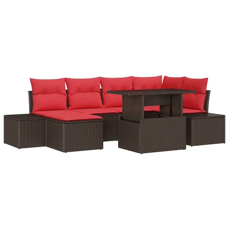 Sodo Sofų Rinkinys su pagalve 7 pcs Ruda ir raudona