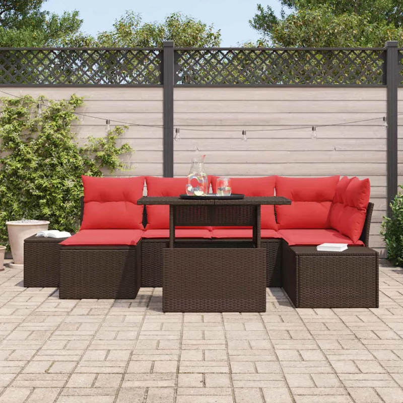 Sodo Sofų Rinkinys su pagalve 7 pcs Ruda ir raudona