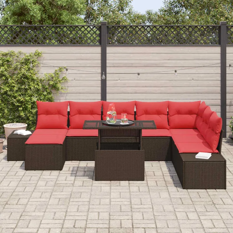 Sodo Sofų Rinkinys su pagalve 9 pcs Ruda ir raudona poliratanas