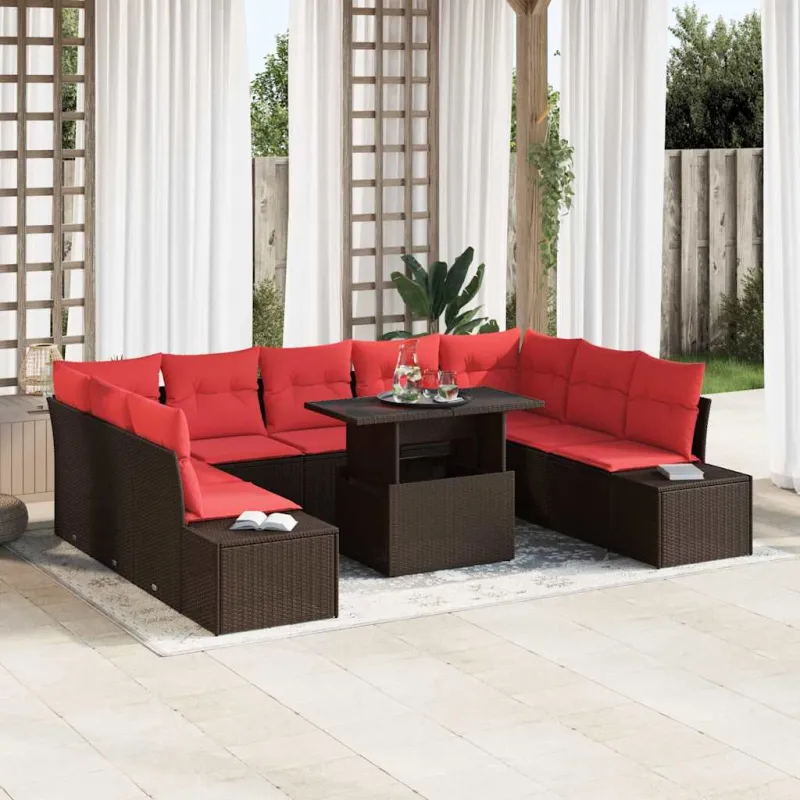 Sodo Sofų Rinkinys su pagalve 10 pcs Ruda ir raudona