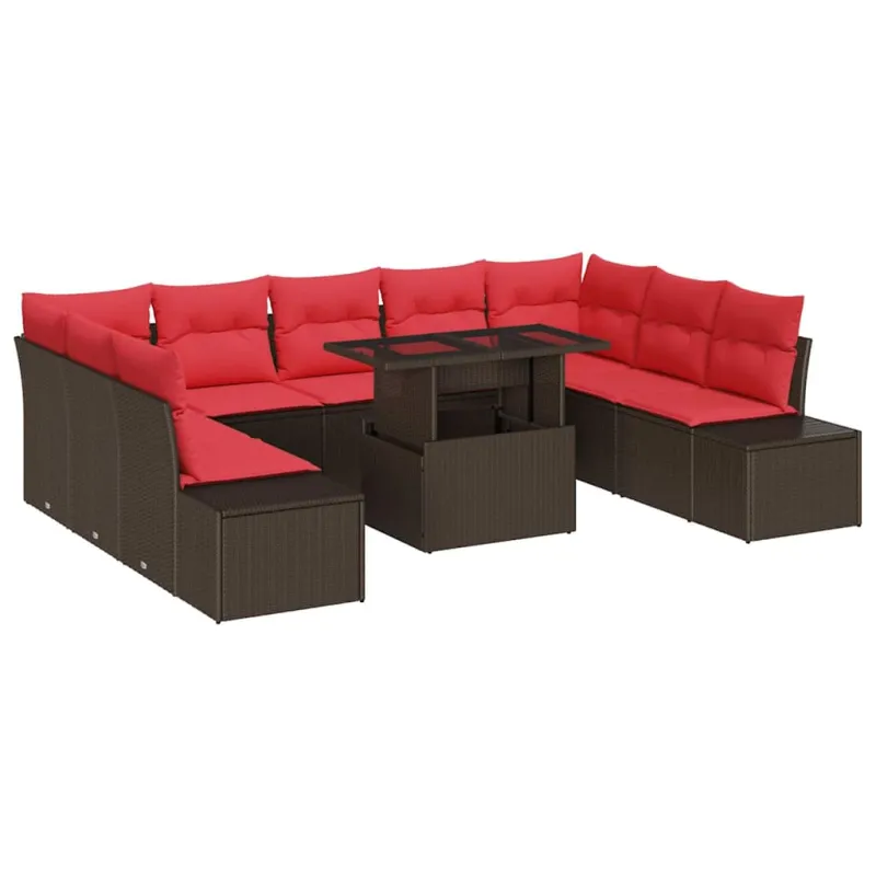Sodo Sofų Rinkinys su pagalve 10 pcs Ruda ir raudona