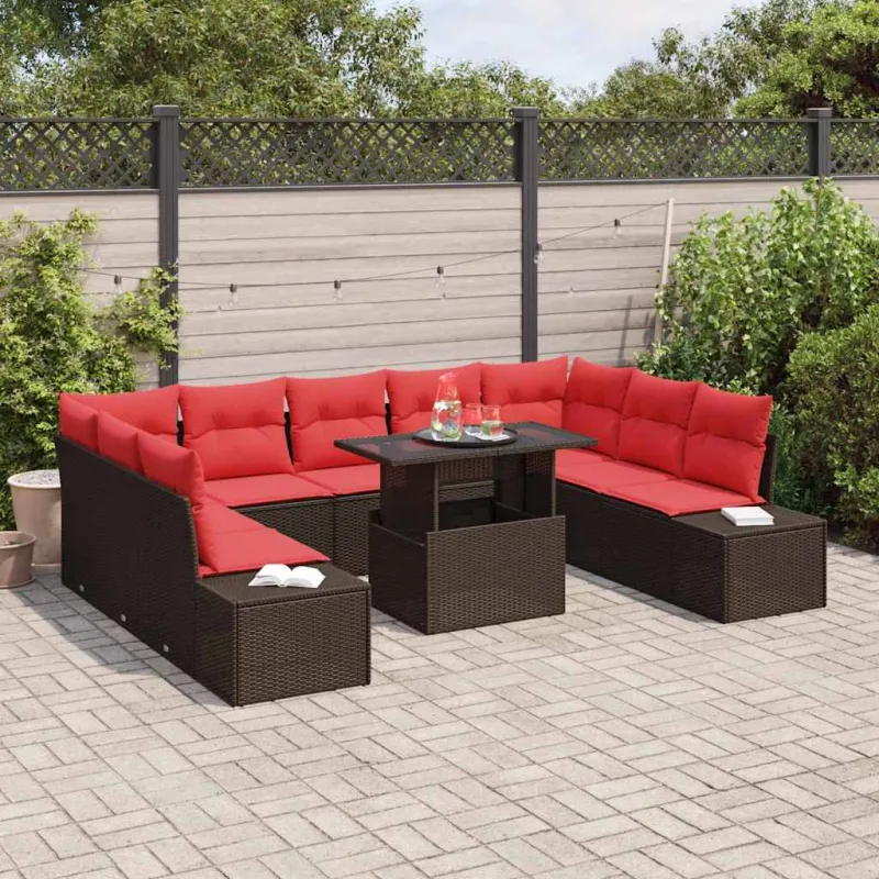 Sodo Sofų Rinkinys su pagalve 10 pcs Ruda ir raudona