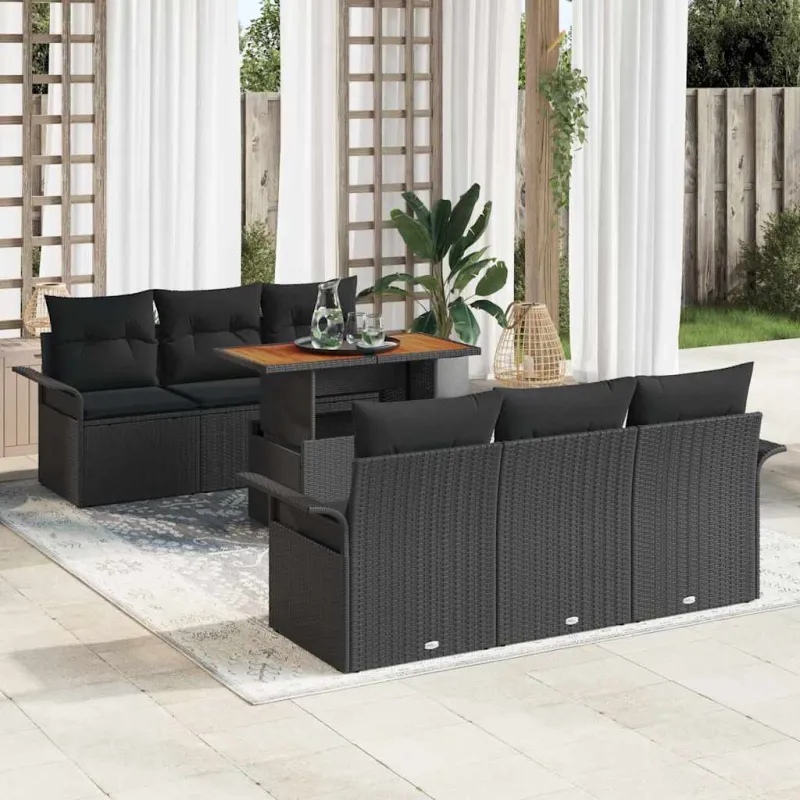 Sodo Sofų Rinkinys su pagalve 7 pcs Juoda