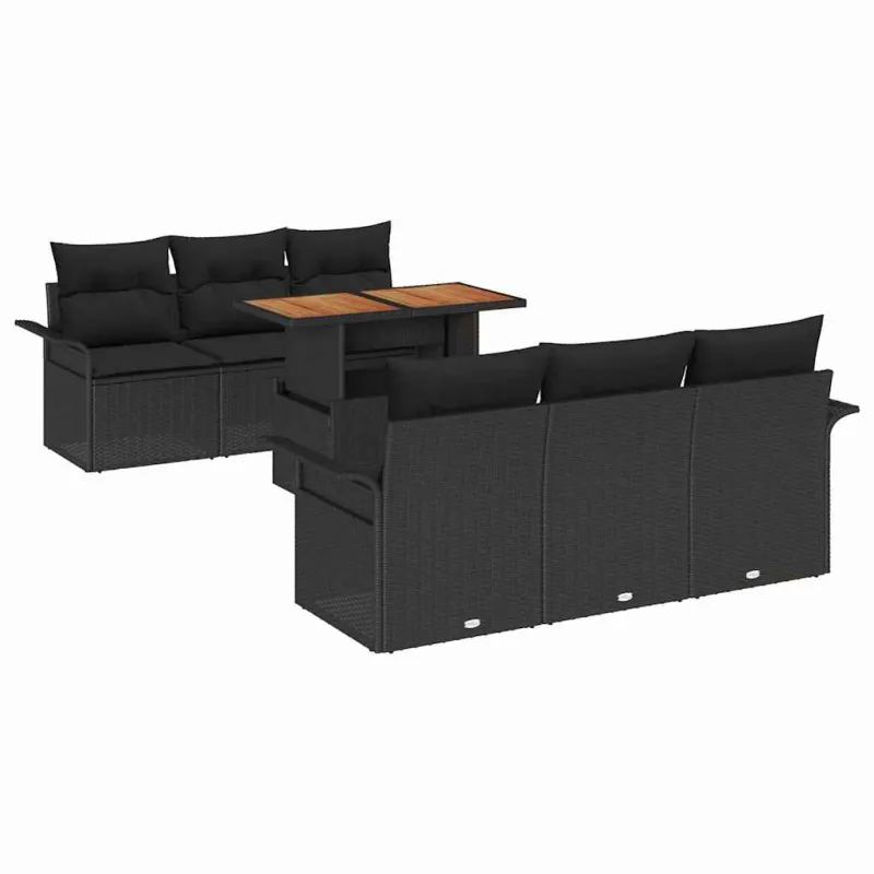 Sodo Sofų Rinkinys su pagalve 7 pcs Juoda