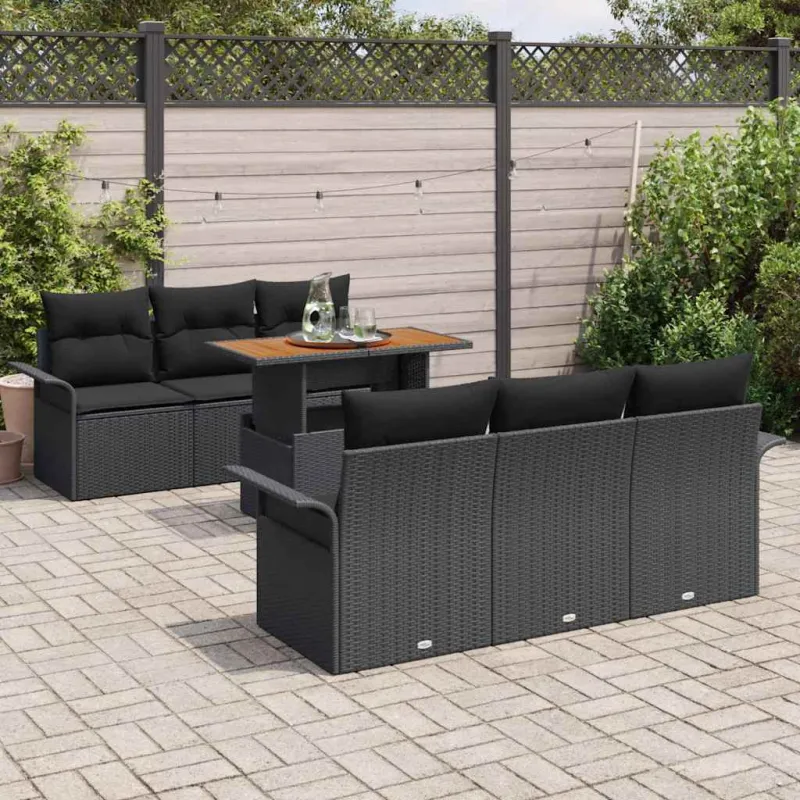 Sodo Sofų Rinkinys su pagalve 7 pcs Juoda