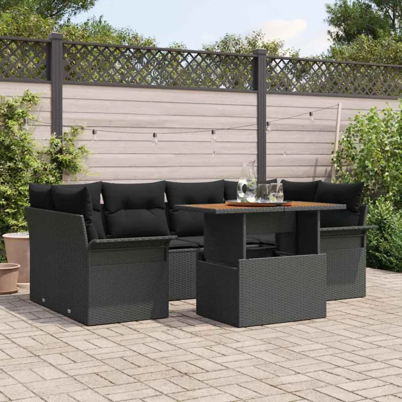 Sodo Sofų Rinkinys su pagalve 7 pcs Juoda