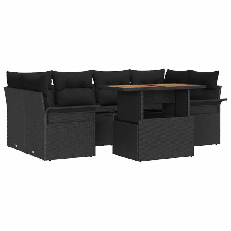 Sodo Sofų Rinkinys su pagalve 7 pcs Juoda