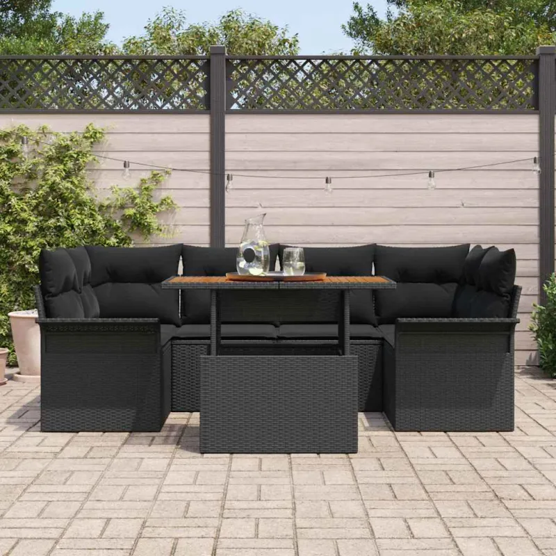 Sodo Sofų Rinkinys su pagalve 7 pcs Juoda