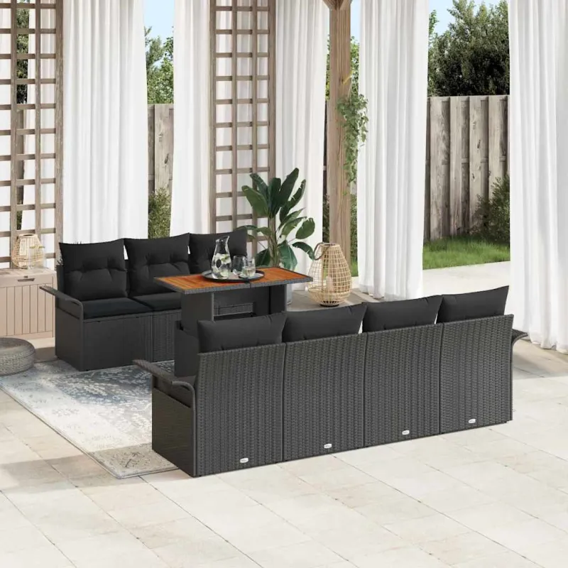 Sodo Sofų Rinkinys su pagalve 8 pcs Juoda