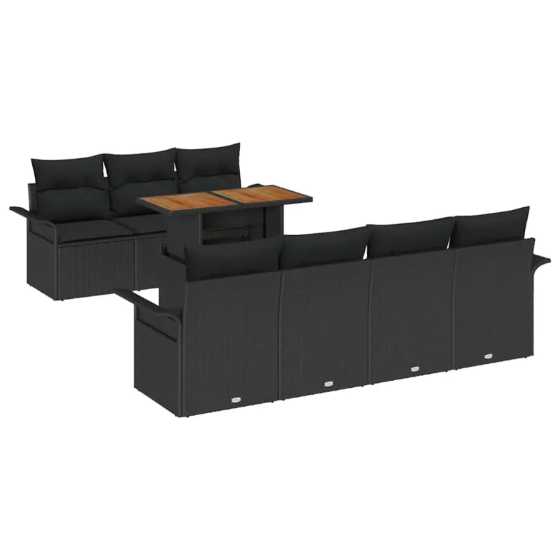 Sodo Sofų Rinkinys su pagalve 8 pcs Juoda