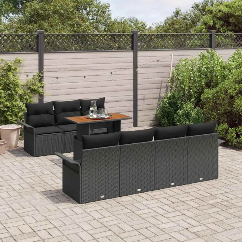 Sodo Sofų Rinkinys su pagalve 8 pcs Juoda