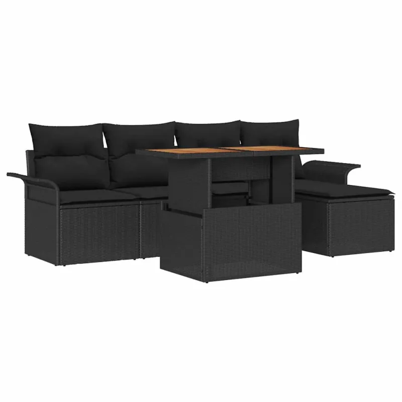 Sodo Sofų Rinkinys su pagalve 6 pcs Juoda