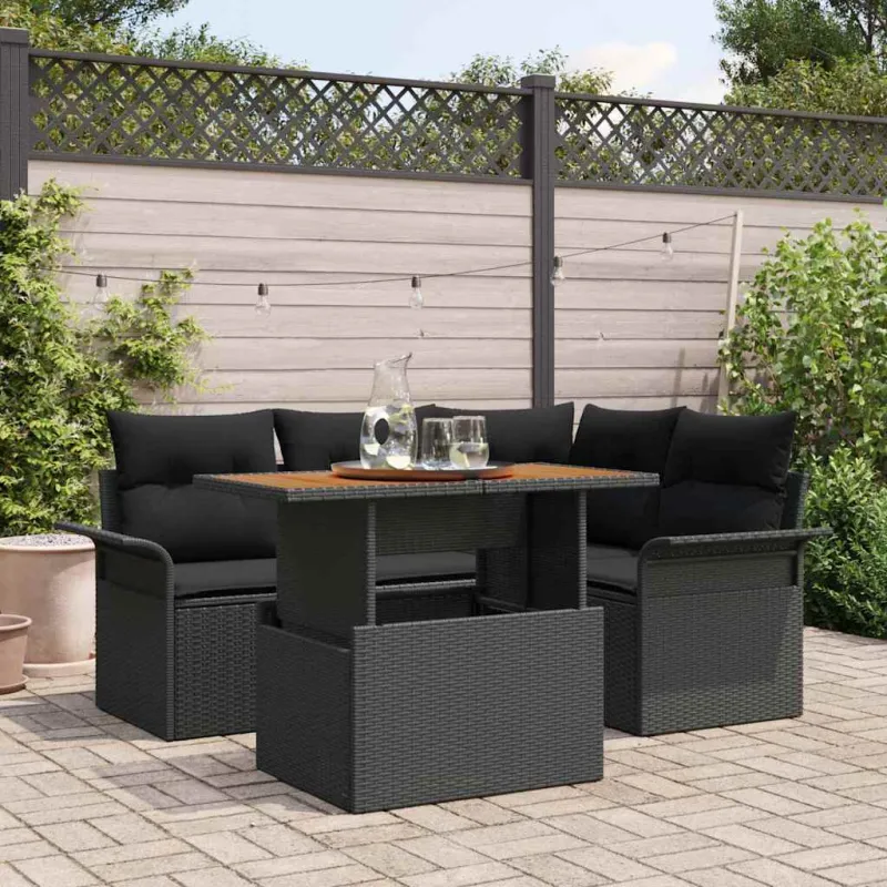 Sodo Sofų Rinkinys su pagalve 5 pcs Juoda