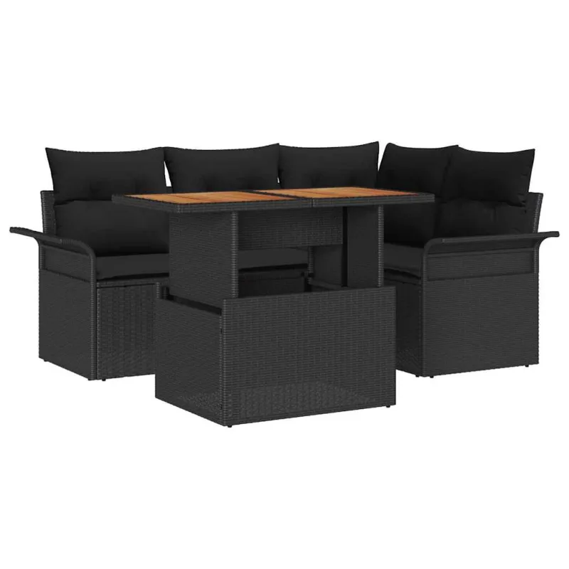 Sodo Sofų Rinkinys su pagalve 5 pcs Juoda