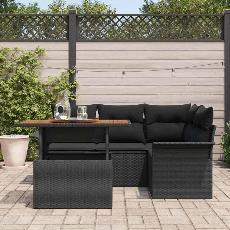 Sodo Sofų Rinkinys su pagalve 5 pcs Juoda