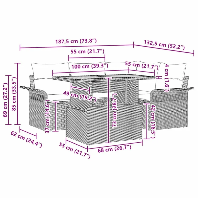 Sodo Sofų Rinkinys su pagalve 5 pcs Juoda