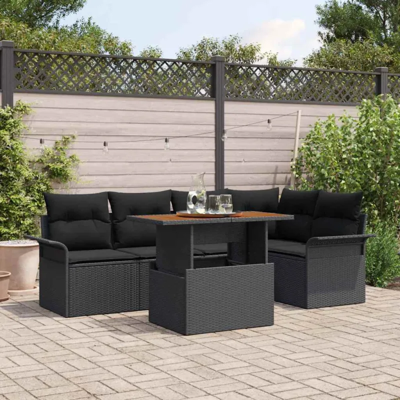 Sodo Sofų Rinkinys su pagalve 6 pcs Juoda