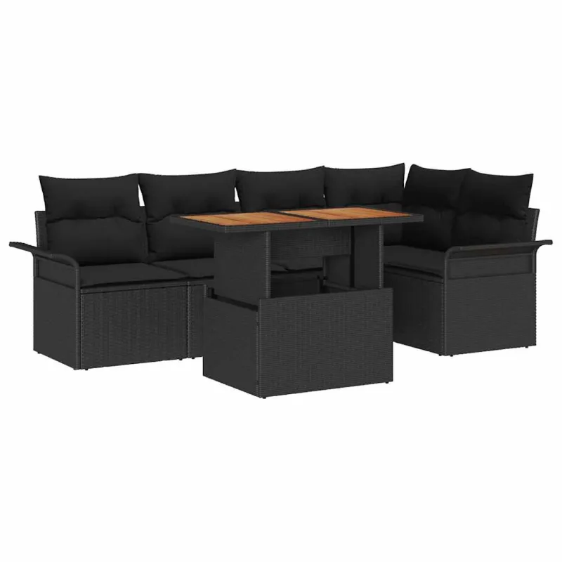 Sodo Sofų Rinkinys su pagalve 6 pcs Juoda