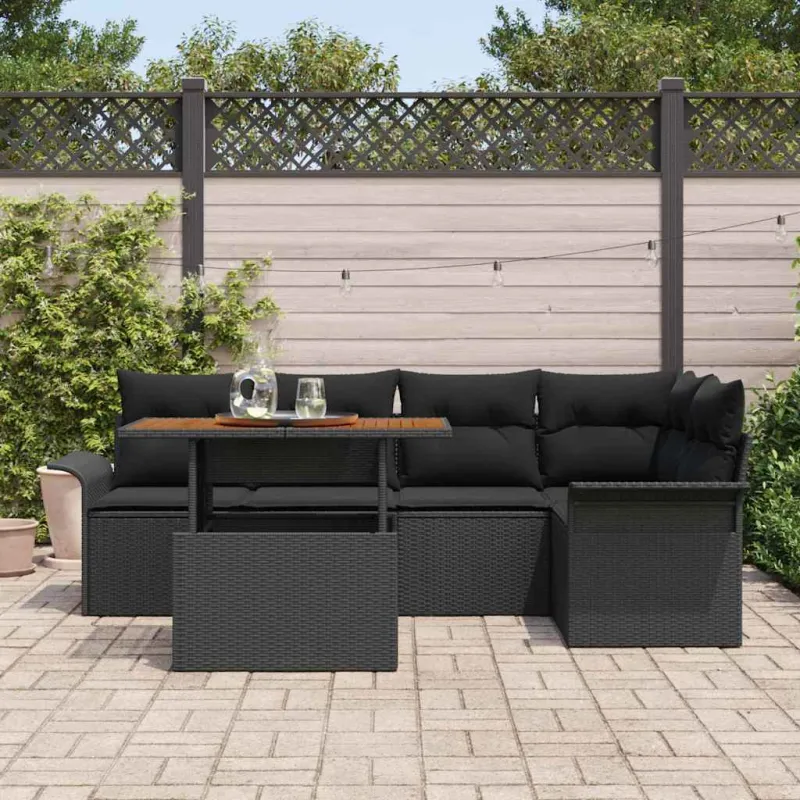 Sodo Sofų Rinkinys su pagalve 6 pcs Juoda