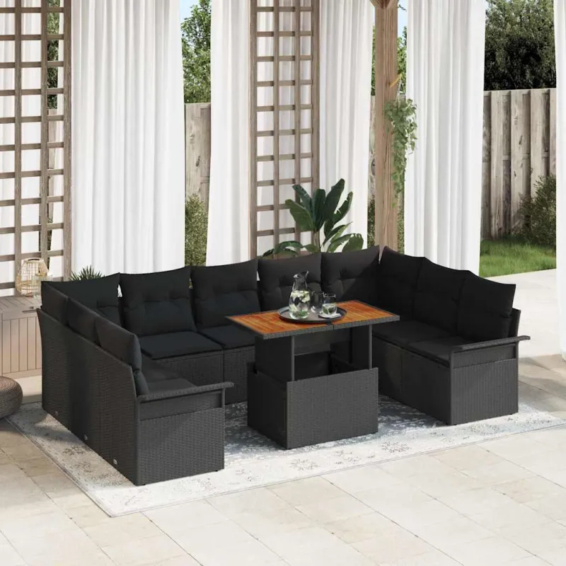Sodo Sofų Rinkinys su pagalve 10 pcs Juoda