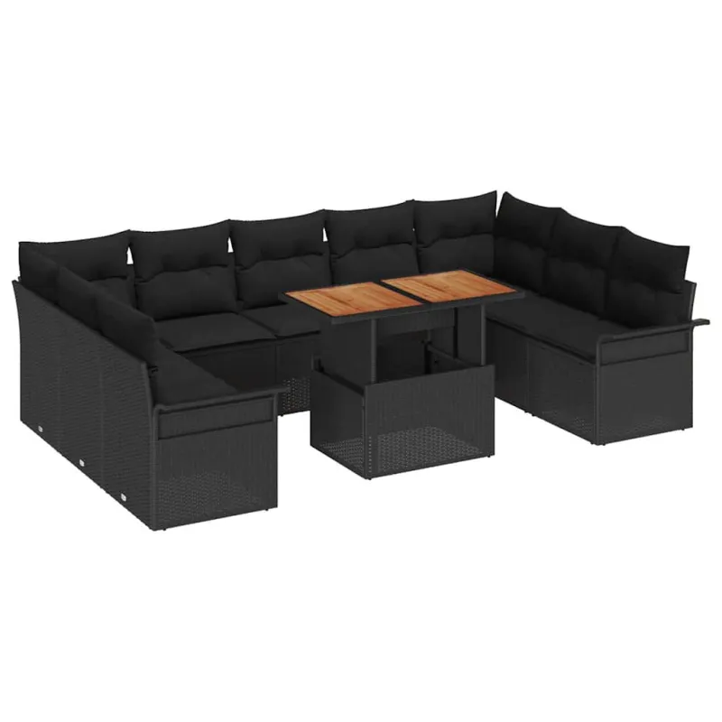 Sodo Sofų Rinkinys su pagalve 10 pcs Juoda