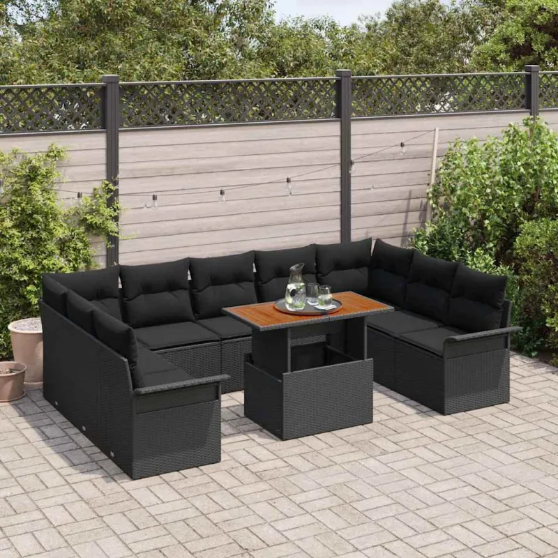 Sodo Sofų Rinkinys su pagalve 10 pcs Juoda