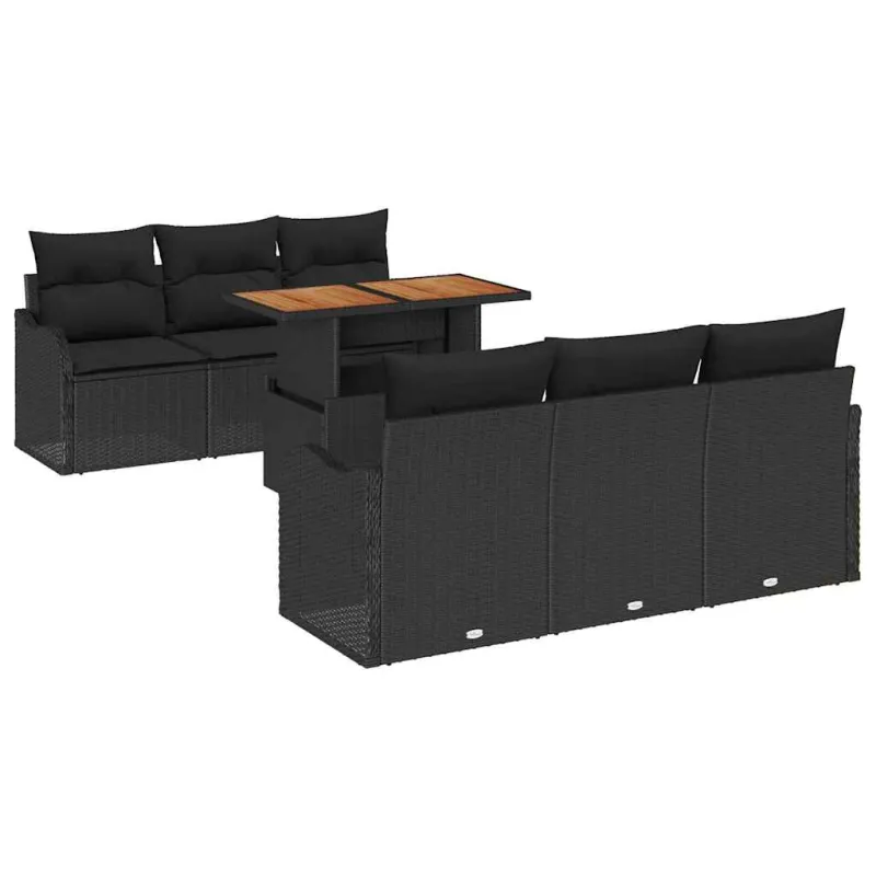Sodo Sofų Rinkinys su pagalve 7 pcs Juoda poliratanas