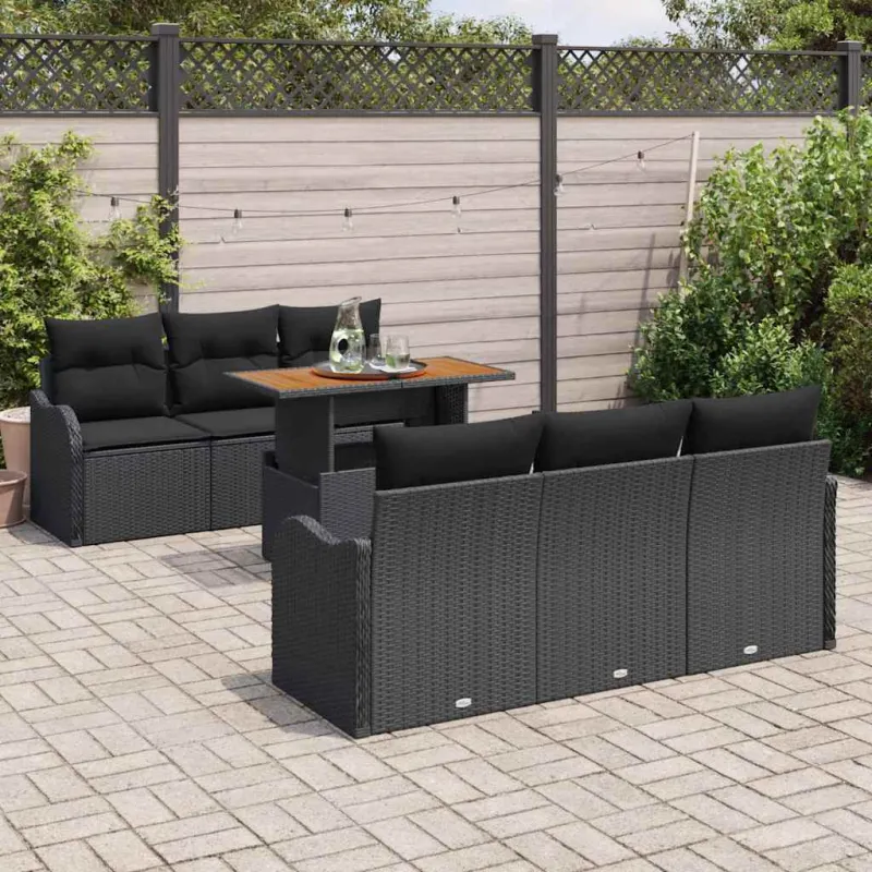 Sodo Sofų Rinkinys su pagalve 7 pcs Juoda poliratanas