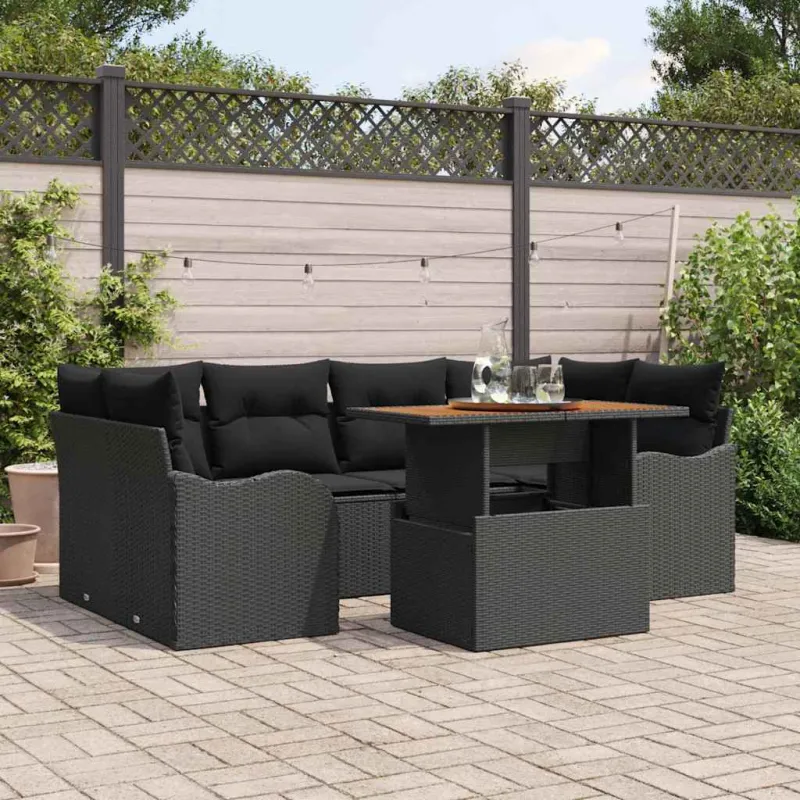 Sodo Sofų Rinkinys su pagalve 7 pcs Juoda