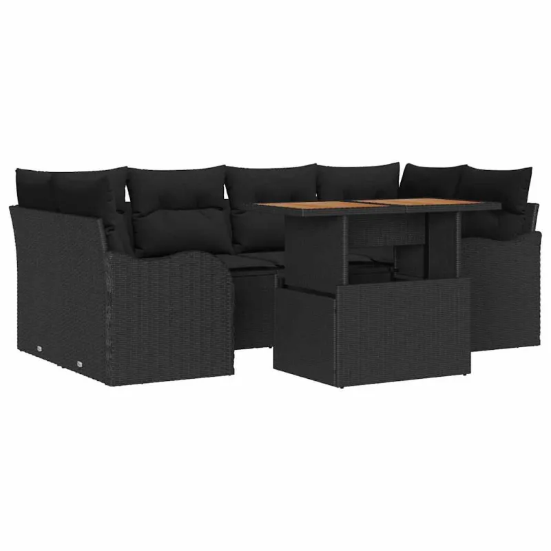 Sodo Sofų Rinkinys su pagalve 7 pcs Juoda