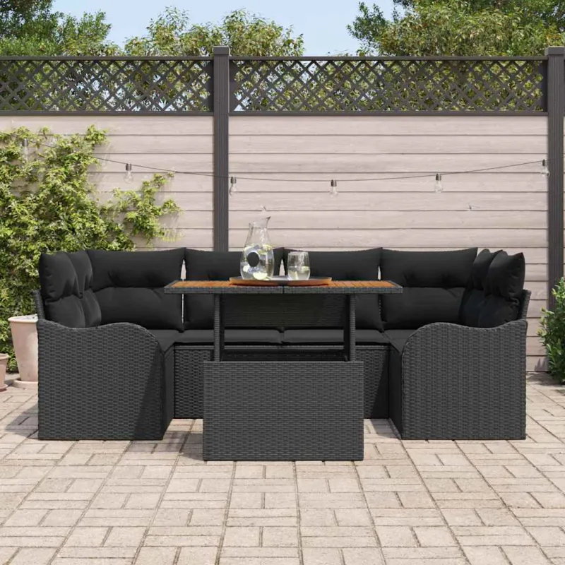 Sodo Sofų Rinkinys su pagalve 7 pcs Juoda