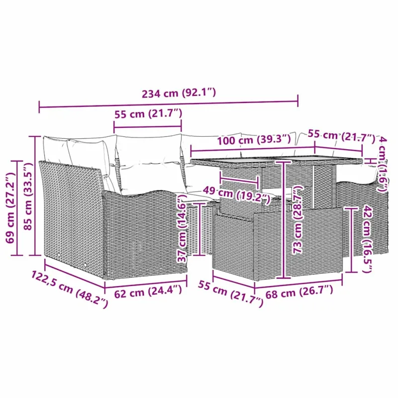 Sodo Sofų Rinkinys su pagalve 7 pcs Juoda