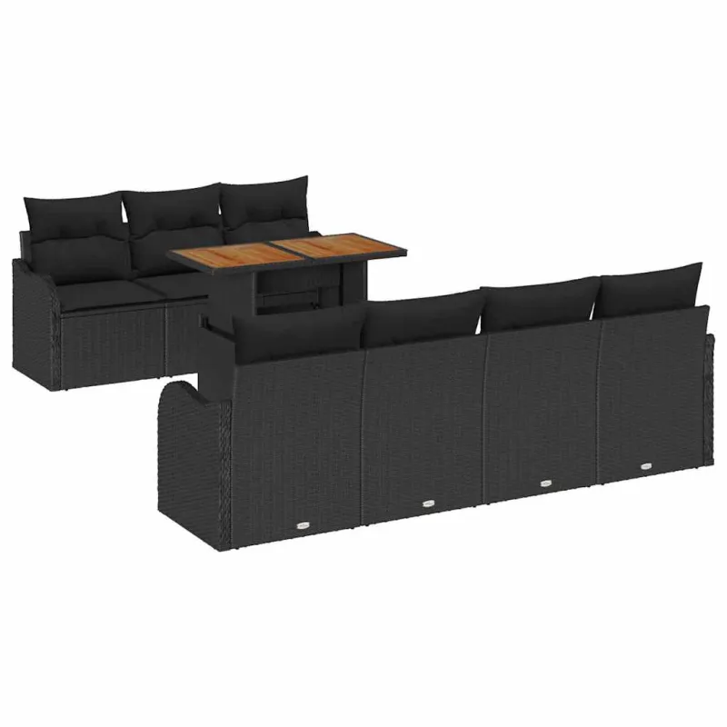 Sodo Sofų Rinkinys su pagalve 8 pcs Juoda