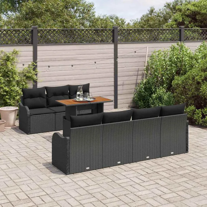 Sodo Sofų Rinkinys su pagalve 8 pcs Juoda